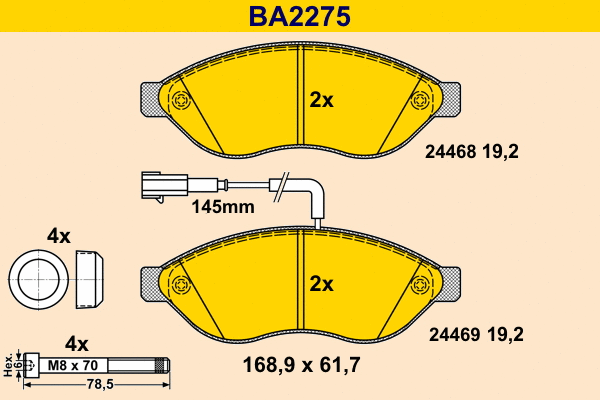 Kit de plaquettes de frein, frein à disque BARUM BA2275
