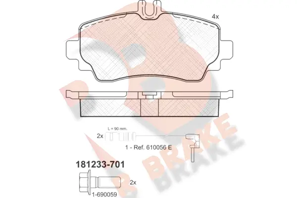 Kit de plaquettes de frein, frein à disque R BRAKE RB1233-701