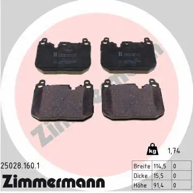 Kit de plaquettes de frein, frein à disque ZIMMERMANN 25028.160.1