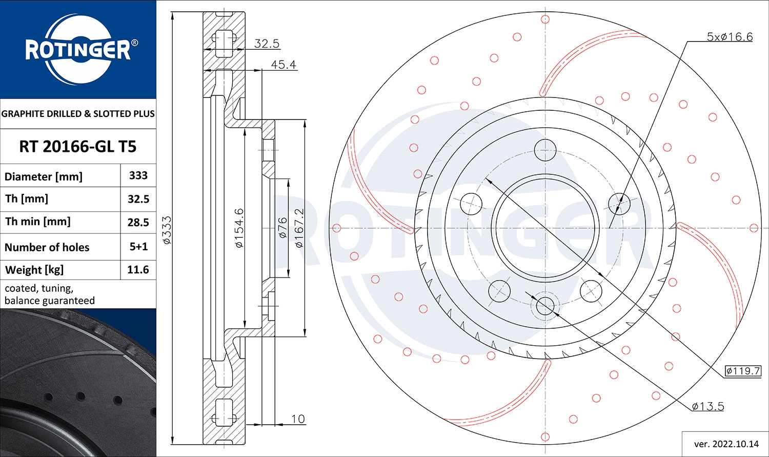 Disque de frein ROTINGER RT 20166-GL T5