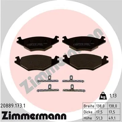 Kit de plaquettes de frein, frein à disque ZIMMERMANN 20889.173.1