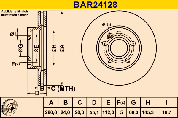 Disque de frein BARUM BAR24128