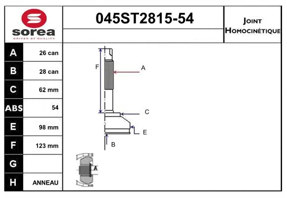 Jeu de joints, arbre de transmission STARTCAR 045ST2815-54