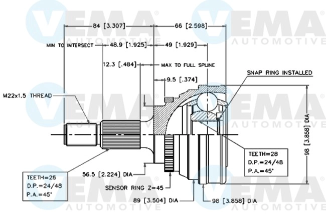 Jeu de joints, arbre de transmission VEMA 18526