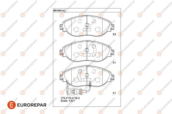 Kit de plaquettes de frein, frein à disque EUROREPAR 1681230480