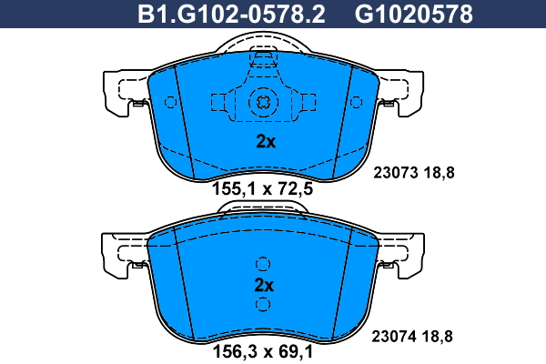 Kit de plaquettes de frein, frein à disque GALFER B1.G102-0578.2