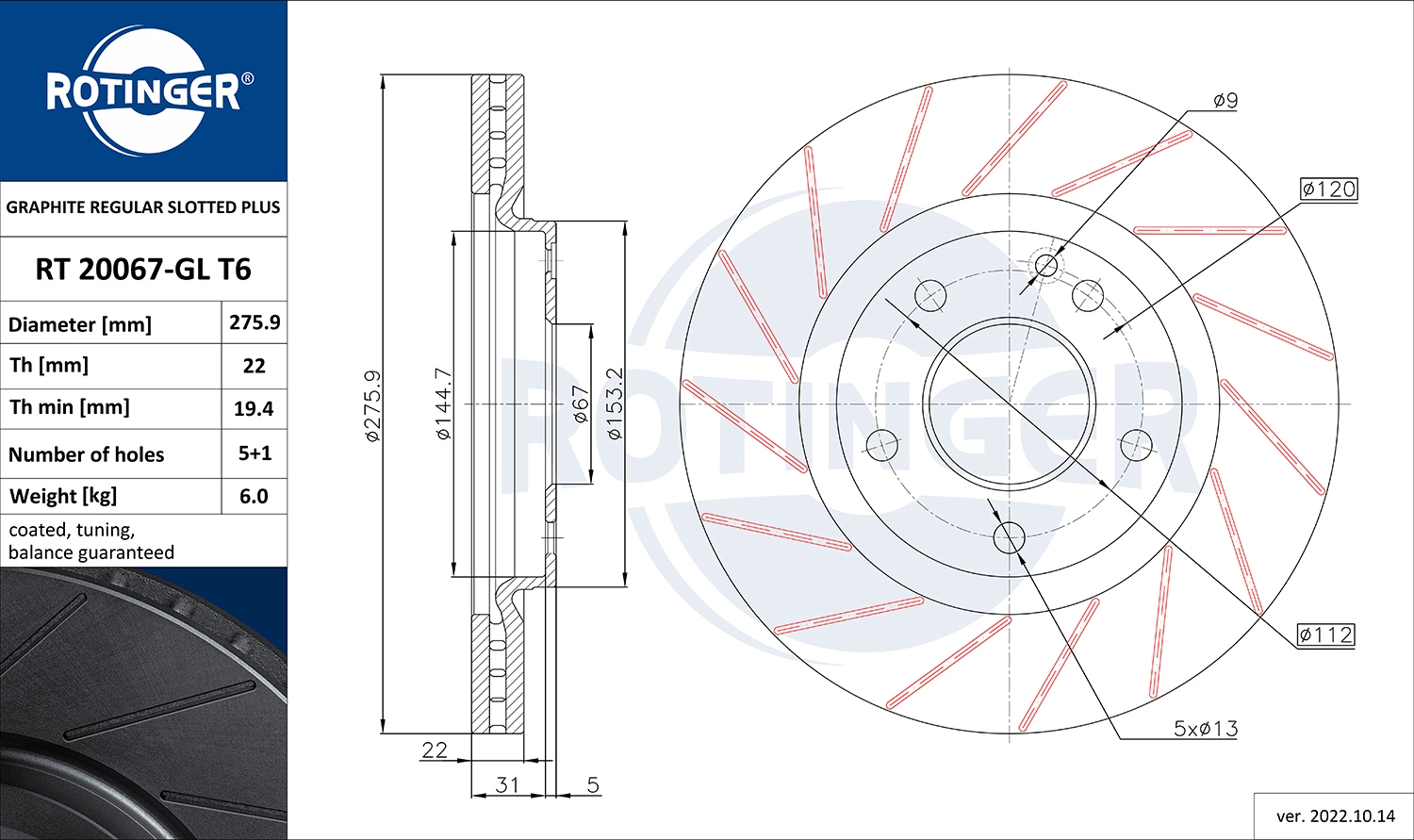 Disque de frein ROTINGER RT 20067-GL T6