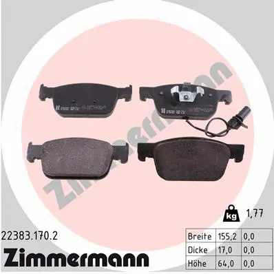 Kit de plaquettes de frein, frein à disque ZIMMERMANN 22383.170.2