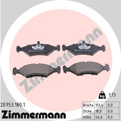 Kit de plaquettes de frein, frein à disque ZIMMERMANN 20753.180.1