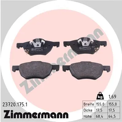 Kit de plaquettes de frein, frein à disque ZIMMERMANN 23720.175.1