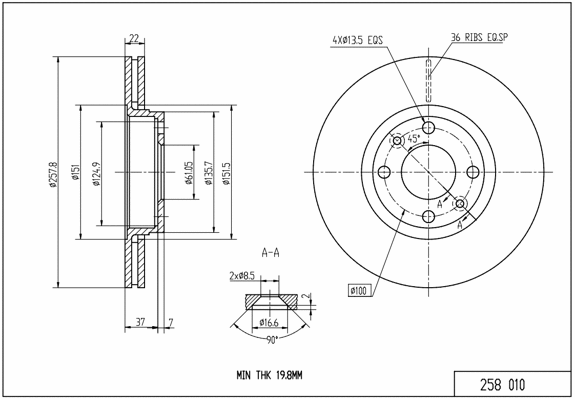 Disque de frein HART 258 010