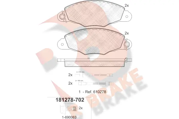 Kit de plaquettes de frein, frein à disque R BRAKE RB1278-702