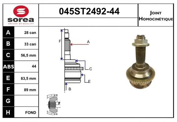 Jeu de joints, arbre de transmission STARTCAR 045ST2492-44