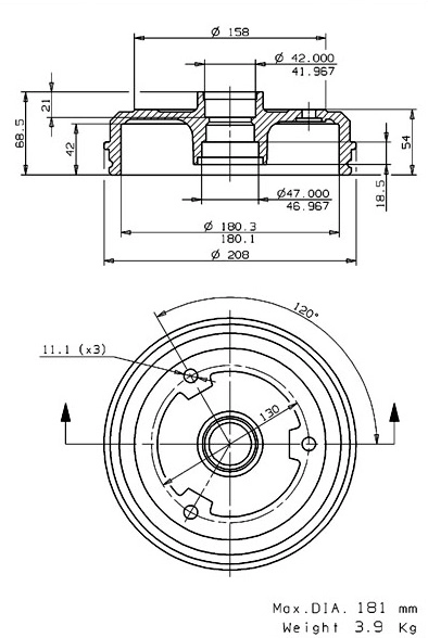 Tambour de frein VILLAR 627.0209