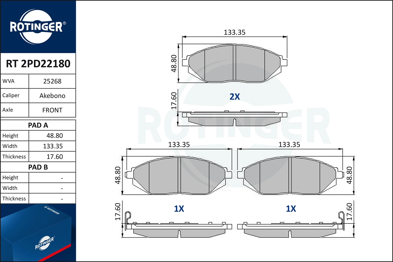 Kit de plaquettes de frein, frein à disque ROTINGER RT 2PD22180