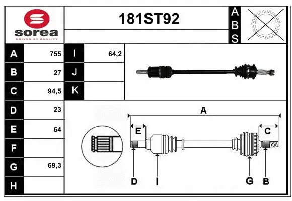 Arbre de transmission STARTCAR 181ST92