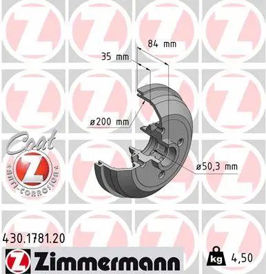 Tambour de frein ZIMMERMANN 430.1781.00