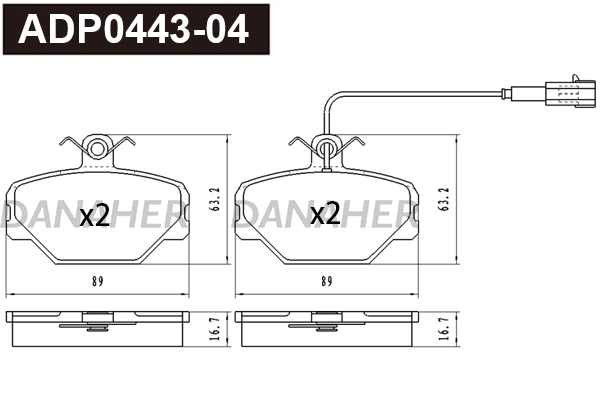 Kit de plaquettes de frein, frein à disque DANAHER ADP0443-04