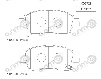 Kit de plaquettes de frein, frein à disque ASIMCO KD2729