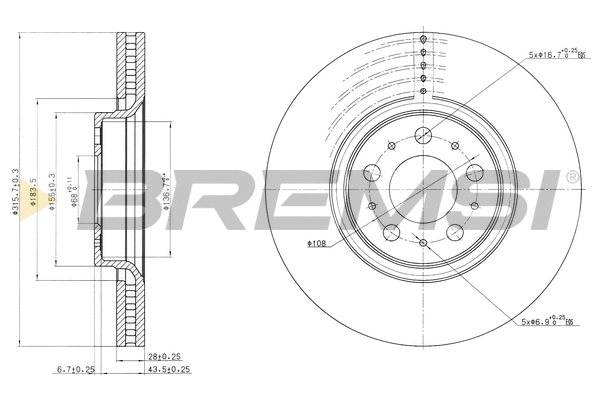 Disque de frein BREMSI CD7426V