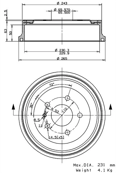 Tambour de frein VILLAR 627.0147