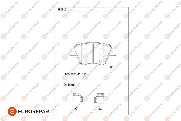 Kit de plaquettes de frein, frein à disque EUROREPAR 1681228380