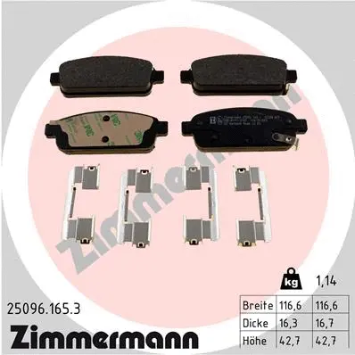 Kit de plaquettes de frein, frein à disque ZIMMERMANN 25096.165.3
