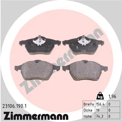 Kit de plaquettes de frein, frein à disque ZIMMERMANN 23106.190.1