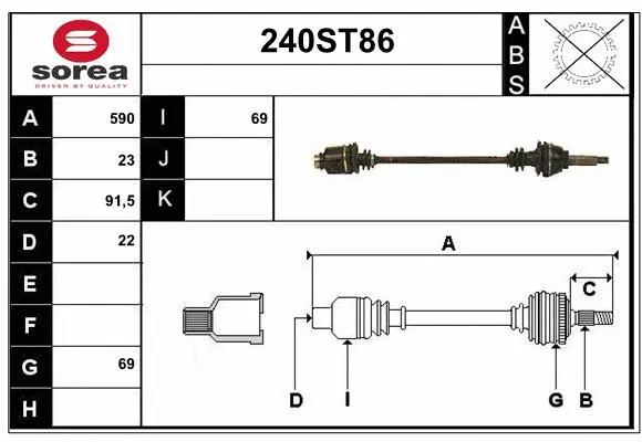 Arbre de transmission STARTCAR 240ST86