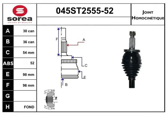 Jeu de joints, arbre de transmission STARTCAR 045ST2555-52