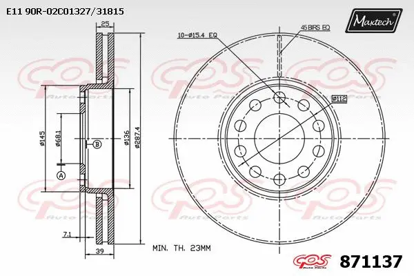 Disque de frein MAXTECH 871137