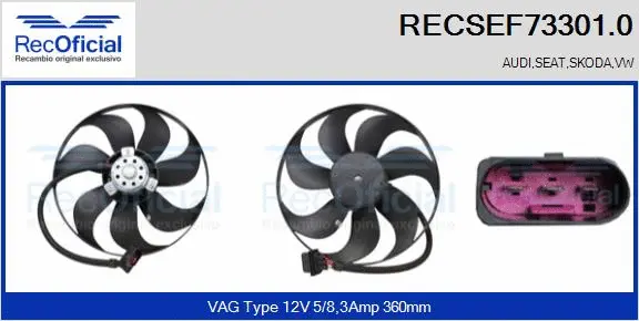 Ventilateur, refroidissement du moteur RECOFICIAL RECSEF73301.0