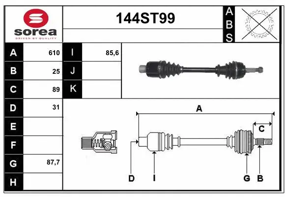 Arbre de transmission STARTCAR 144ST99