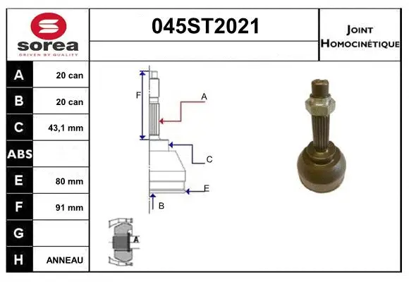Jeu de joints, arbre de transmission STARTCAR 045ST2021