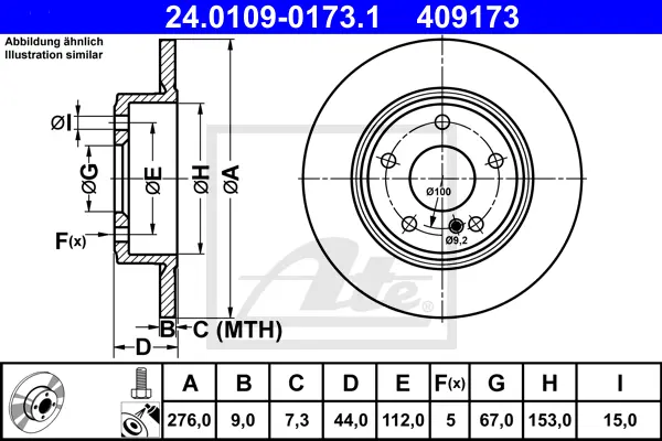 Disque de frein ATE-APAC 24.0109-0173.1