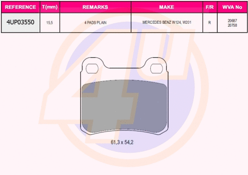 Kit de plaquettes de frein, frein à disque 4u 4UP03550