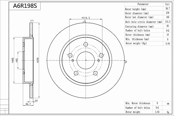 Disque de frein AISIN A6R198S