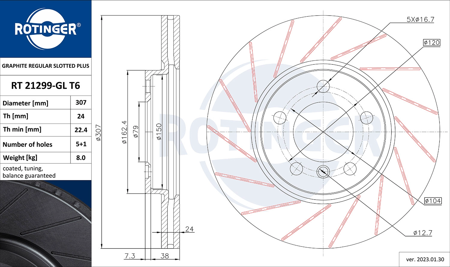 Disque de frein ROTINGER RT 21299-GL T6