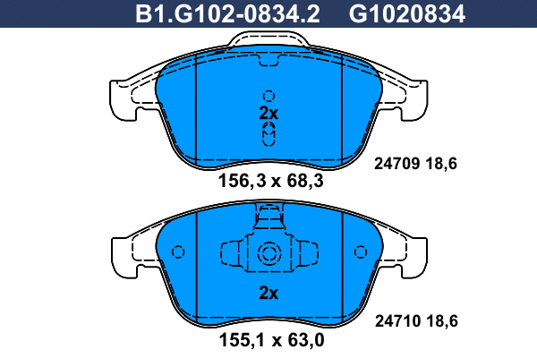 Kit de plaquettes de frein, frein à disque GALFER B1.G102-0834.2