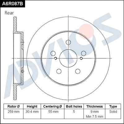 Disque de frein ADVICS A6R087B