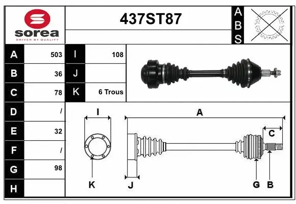 Arbre de transmission STARTCAR 437ST87