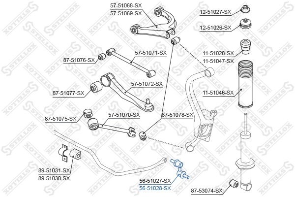 Entretoise/tige, stabilisateur STELLOX 56-51028-SX