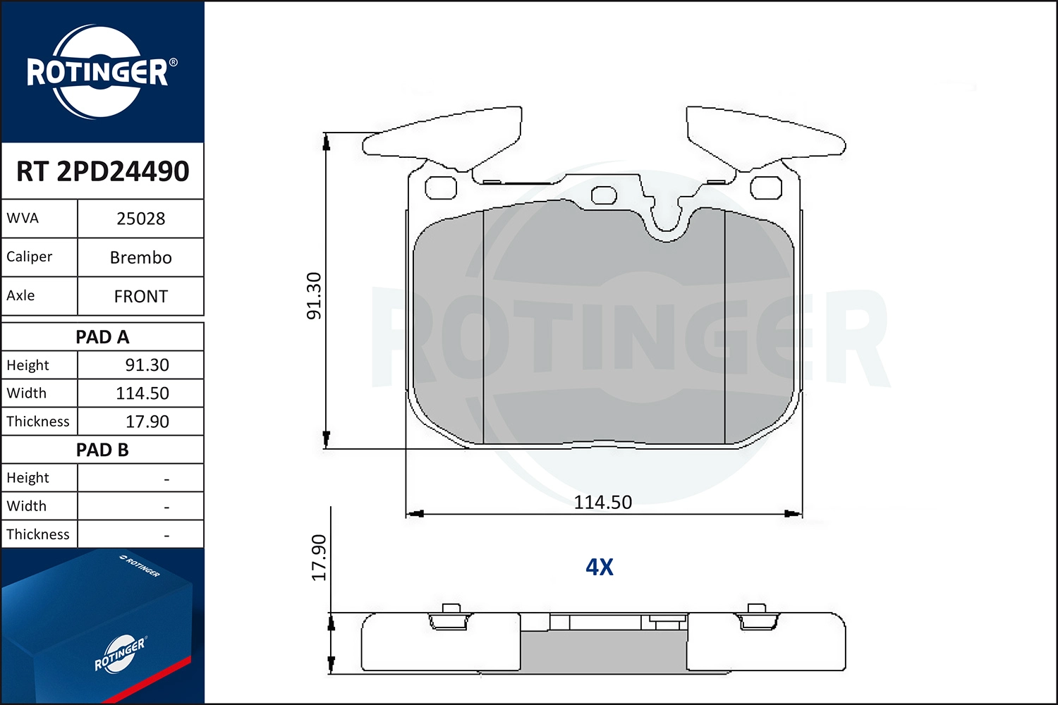 Kit de plaquettes de frein, frein à disque ROTINGER RT 2PD24490