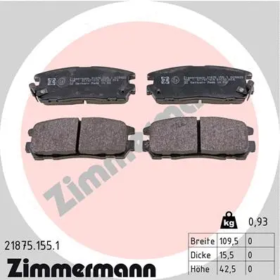Kit de plaquettes de frein, frein à disque ZIMMERMANN 21875.155.1