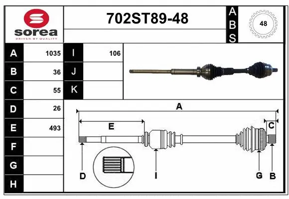 Arbre de transmission STARTCAR 702ST89-48