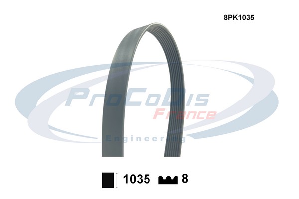 Courroie trapézoïdale à nervures PROCODIS FRANCE 8PK1035