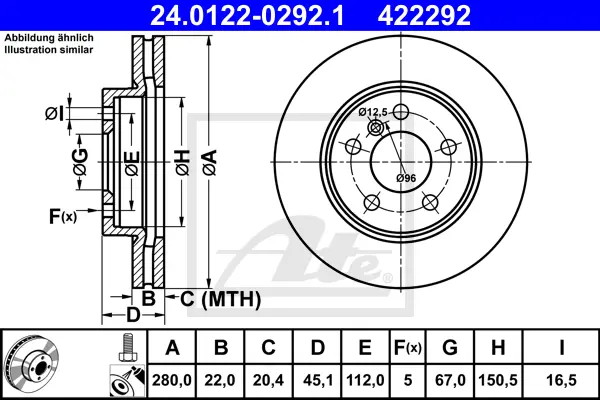Disque de frein ATE-APAC 24.0122-0292.1