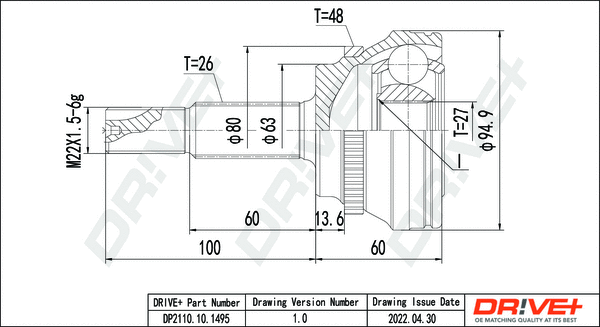 Jeu de joints, arbre de transmission Dr!ve+ DP2110.10.1495