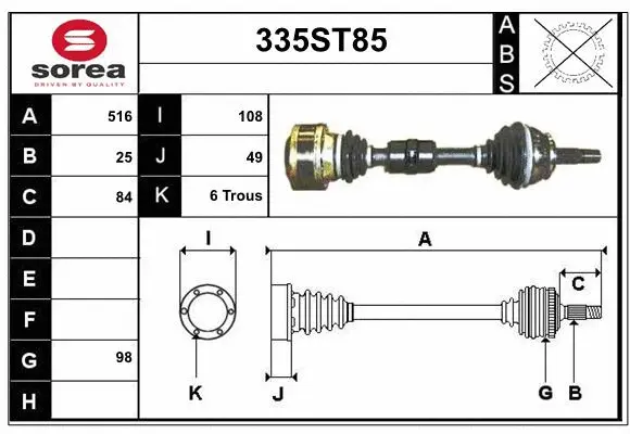 Arbre de transmission STARTCAR 335ST85