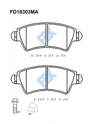 Kit de plaquettes de frein, frein à disque FBK FD18303MA